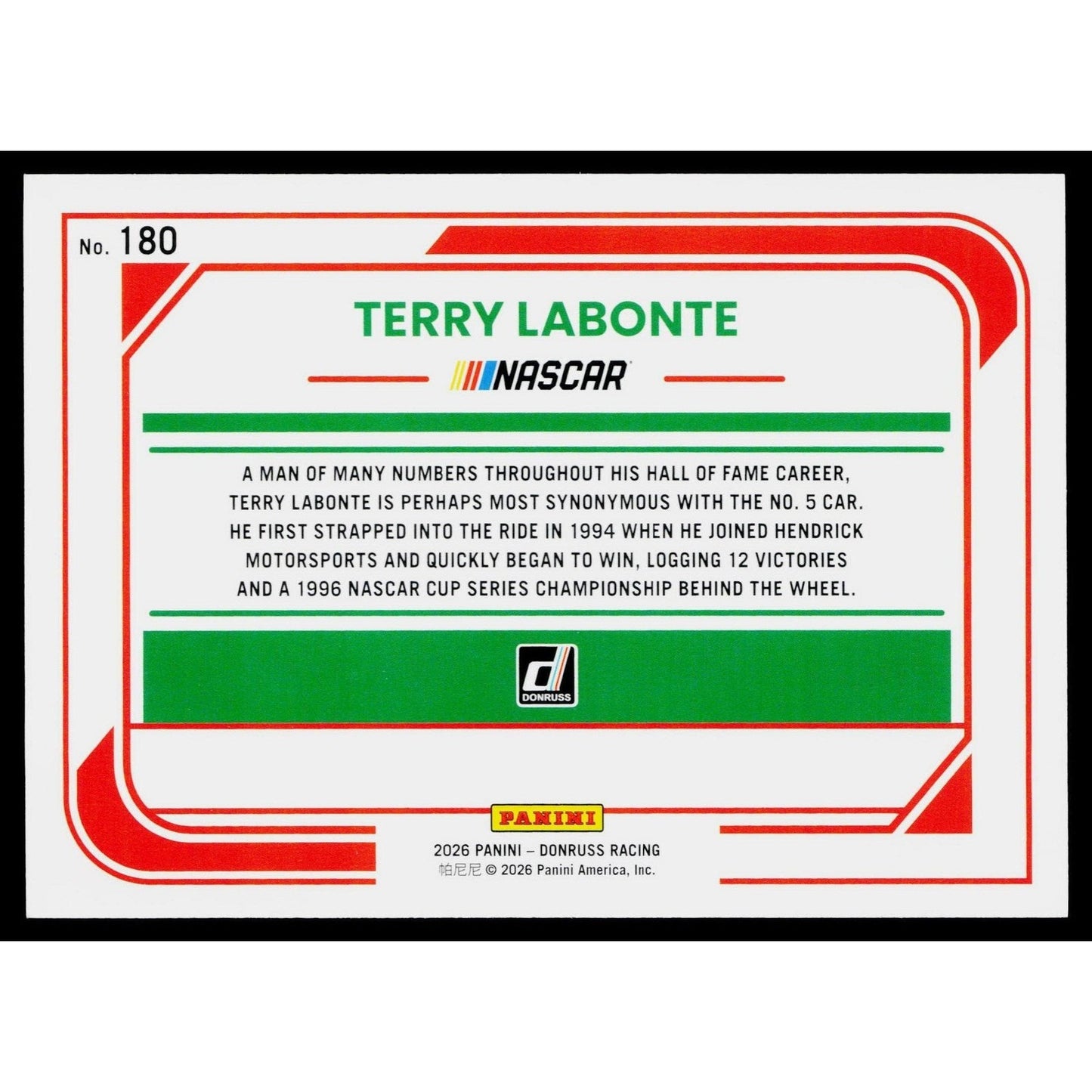 2026 Donruss #180 Terry Labonte Purple #/99