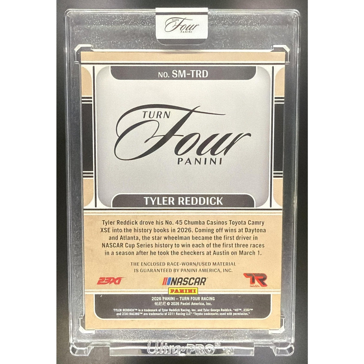 2026 Panini Turn Four Racing Tyler Reddick #SM-TRD Sheet Metal Swatches /199 MEM