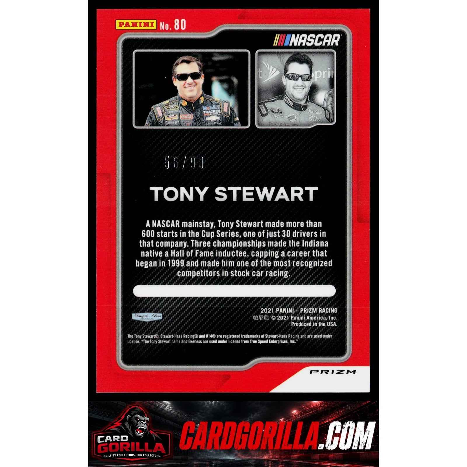 2021 Panini Prizm #80 Tony Stewart Carolina Blue Scope #/99