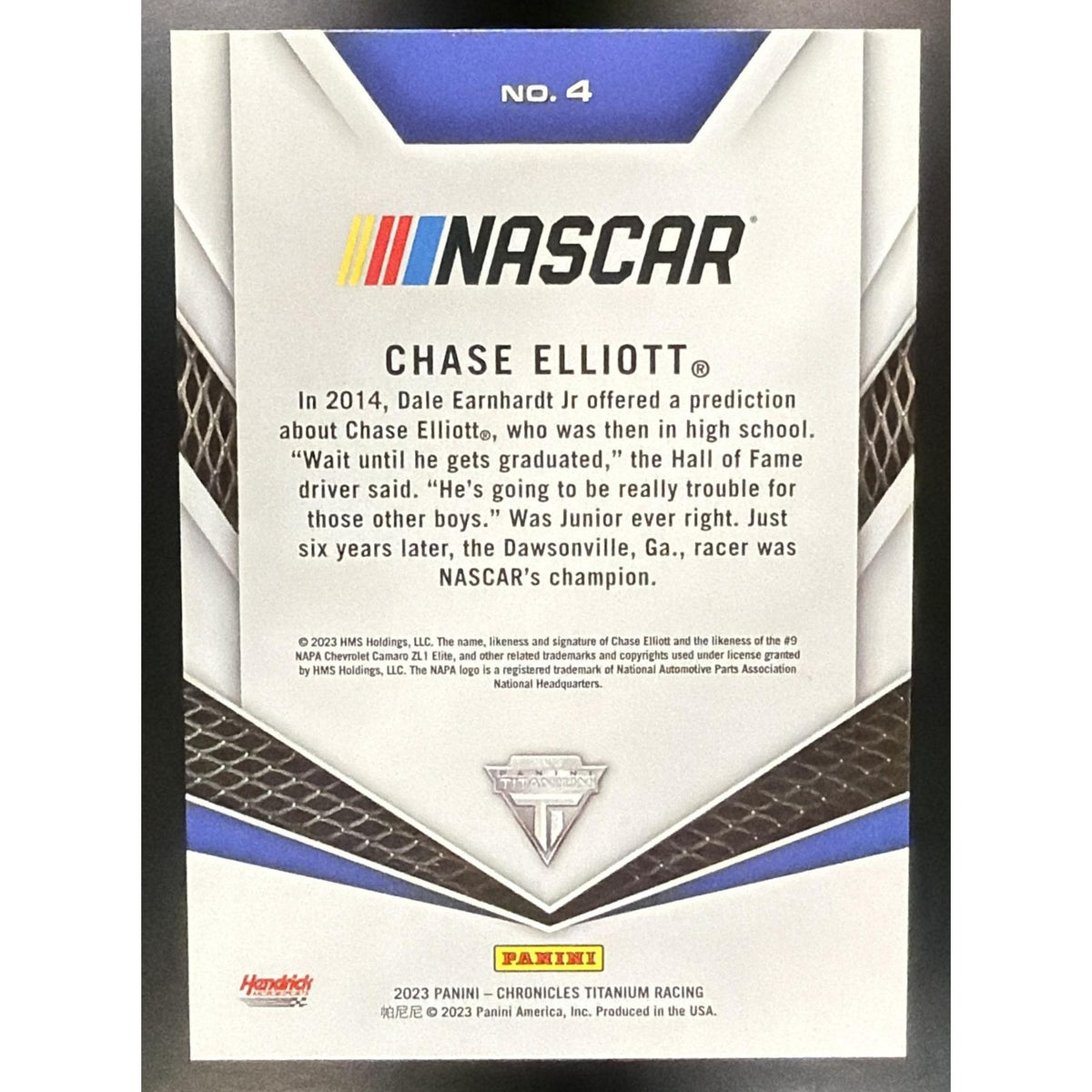 2023 Panini Chronicles Chase Elliott #4 Titanium Purple 23/25