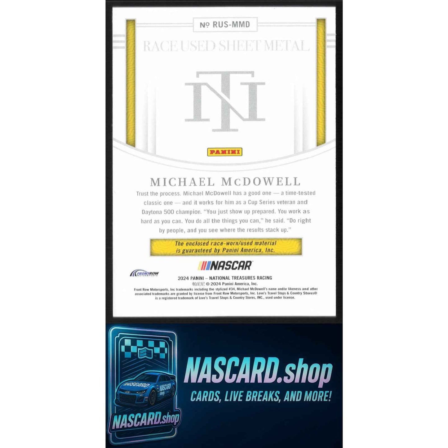 2024 Panini National Treasures Michael McDowell Race Used Sheet Metal #/99