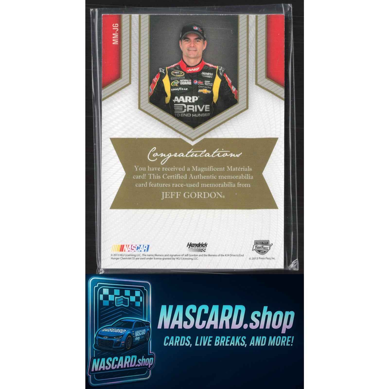 2013 Press Pass Fanfare Jeff Gordon Magnificent Materials Jumbo Swatches #/25