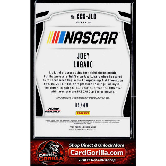 2025 Panini Prizm #CCS-JLG Joey Logano Cup Champions Signatures Blue #/49