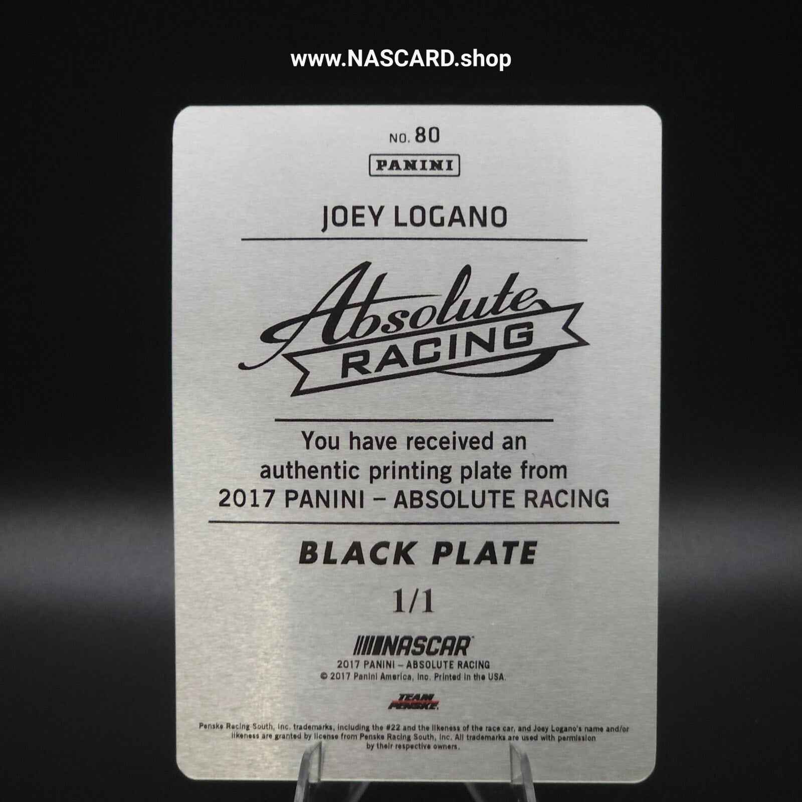 2017 Panini Absolute - #80 Printing Plate Black Joey Logano 1/1 - NASCARD.shop