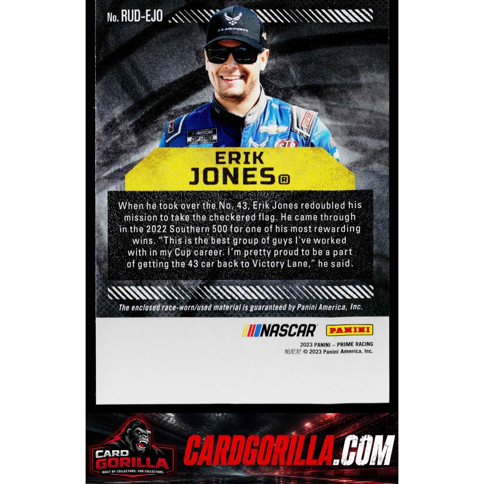 2023 Panini Prime #RUD-EJO Erik Jones Race Used Duals Sheet Metal Holo Gold #/25