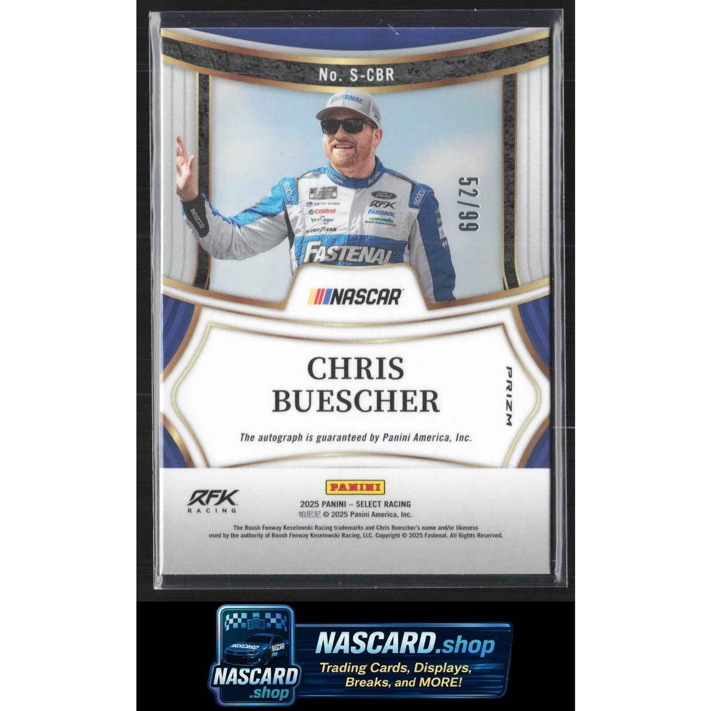 2025 Panini Select #S-CBR Chris Buescher Signatures Blue Prizms #/99