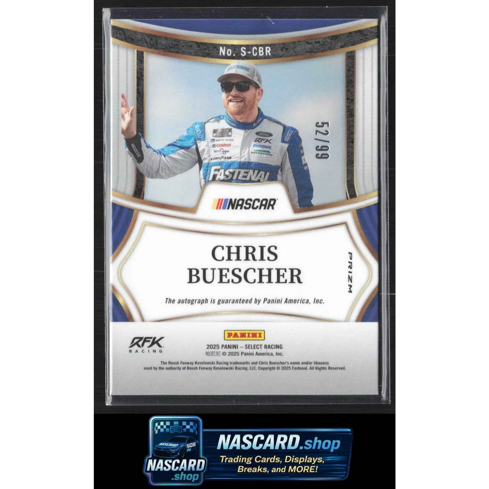 2025 Panini Select #S-CBR Chris Buescher Signatures Blue Prizms #/99