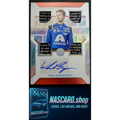 2022 Chronicles William Byron Cornerstones Materials Auto Platinum Blue #1/1 - Card Gorilla