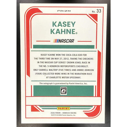 2026 Panini Donruss NASCAR Racing Kasey Kahne #33 Optic Signatures Auto