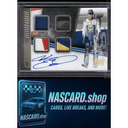 2019 Panini Prime #QMA-CE Chase Elliott Quad Materials Autographs Holo Gold #1/9 - NASCARD.shop