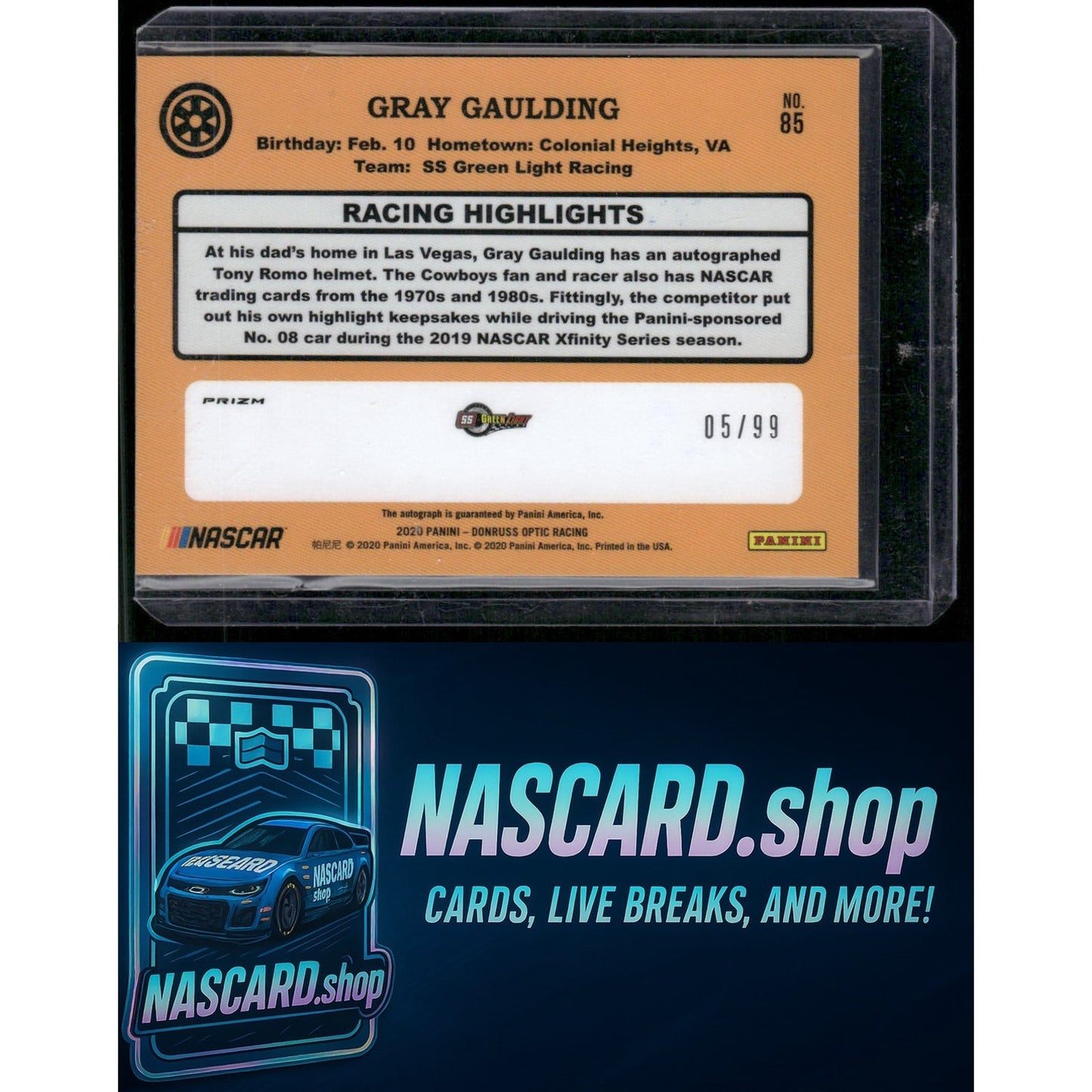 2020 Donruss #56 Gray Gaulding Optic Signatures Holo #/99 - NASCARD.shop