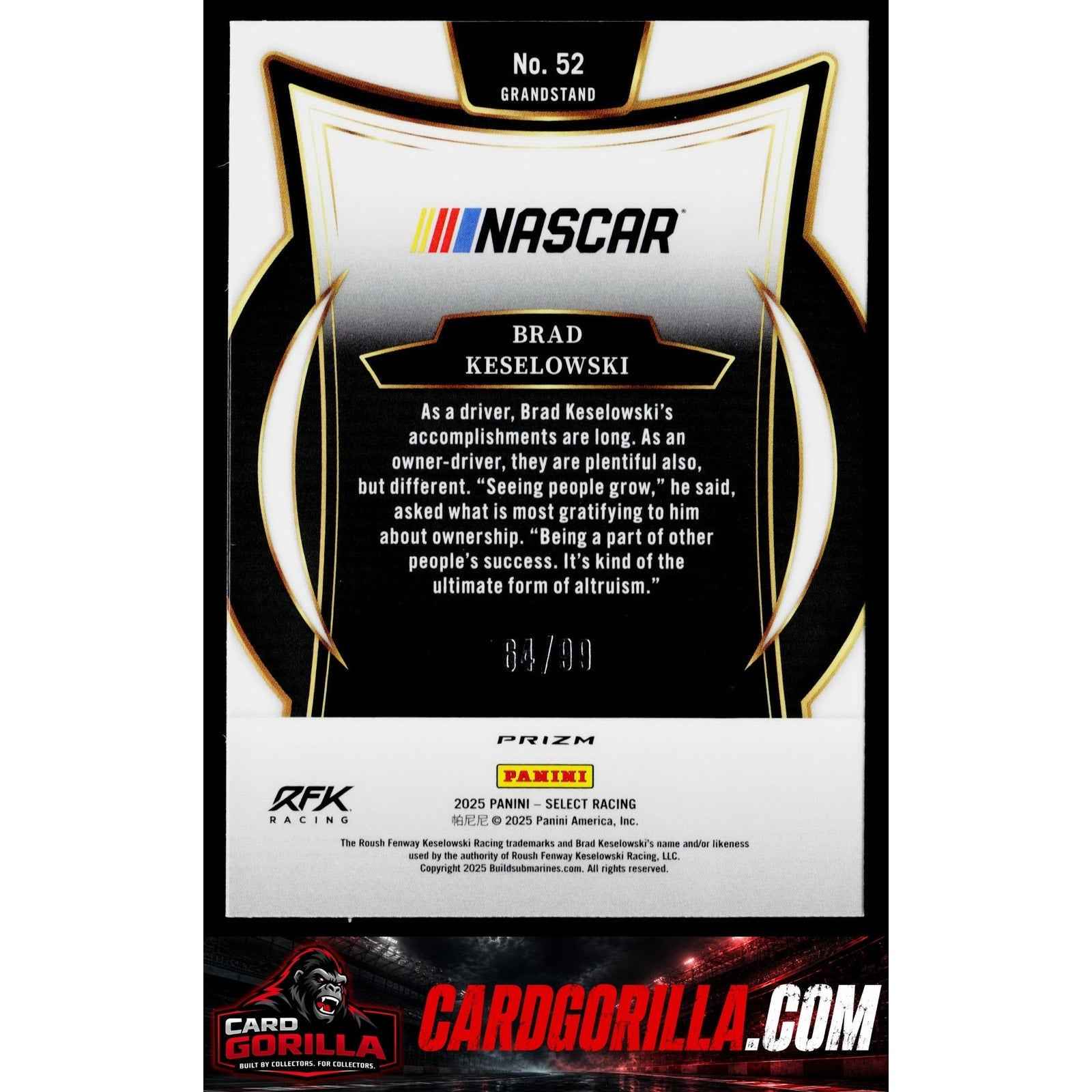 2025 Panini Select #52 Brad Keselowski White Prizms #/99