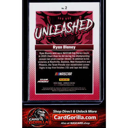 2026 Donruss #2 Ryan Blaney Unleashed Diamond Plate #/199