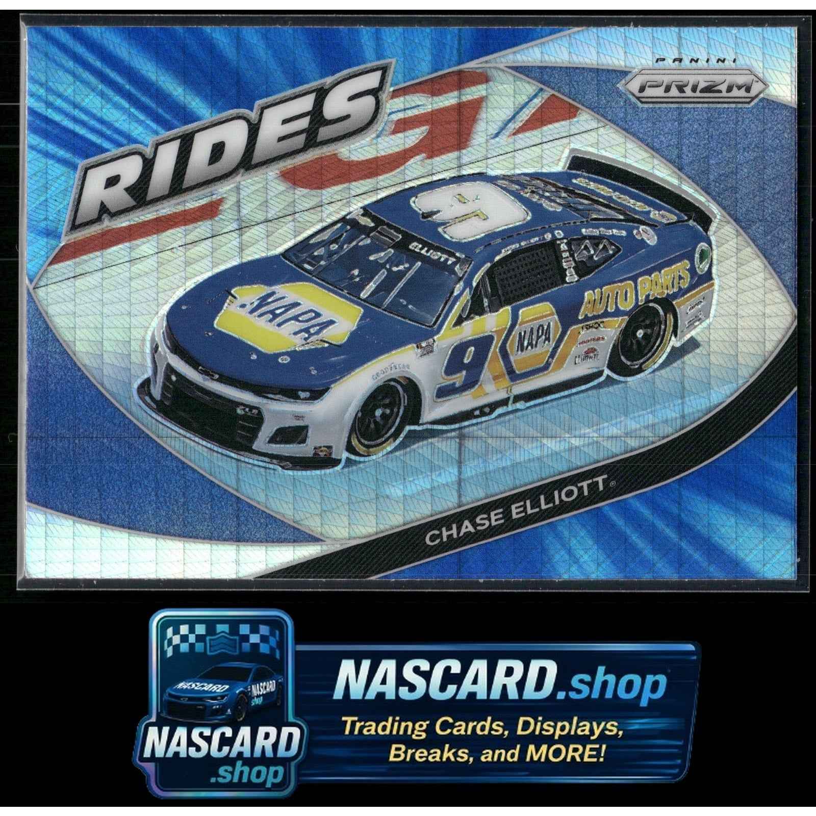 2022 Panini Prizm Rides #61 Chase Elliott Hyper Prizm Blue and Carolina Blue