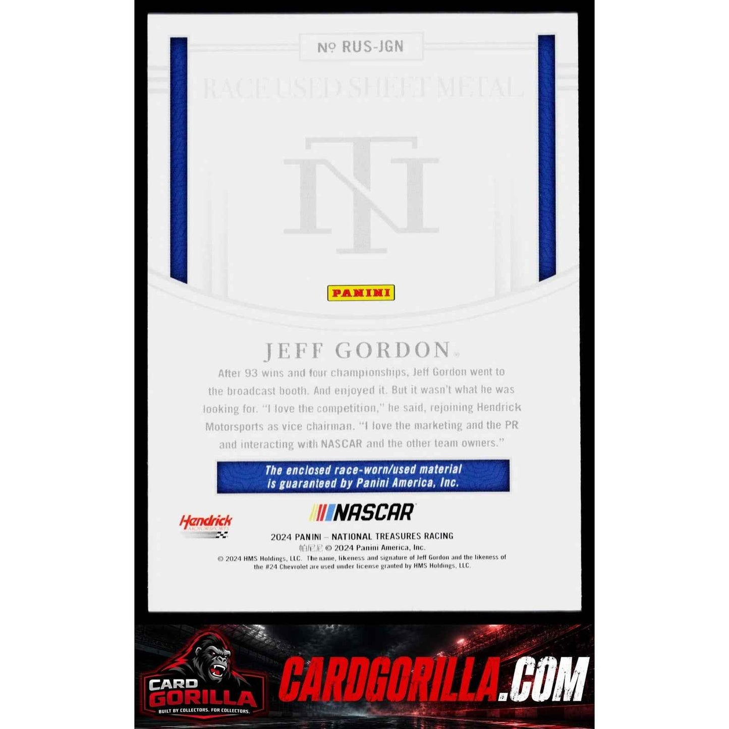 2024 Panini National Treasures #RUS-JGN Jeff Gordon Race Used Sheet Metal #/99