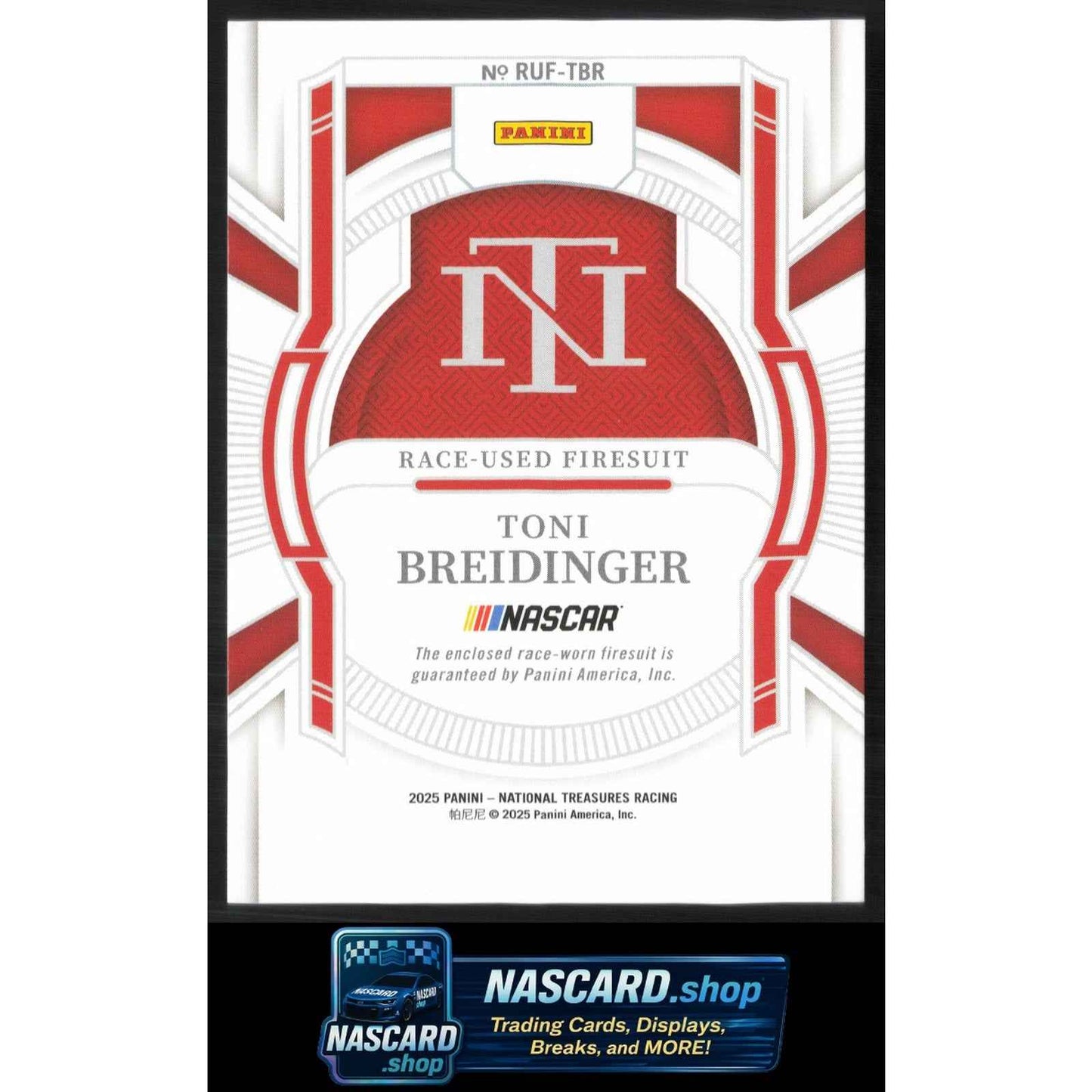 2025 Panini National Treasures Toni Breidinger Race Used Firesuit Silver #25/25