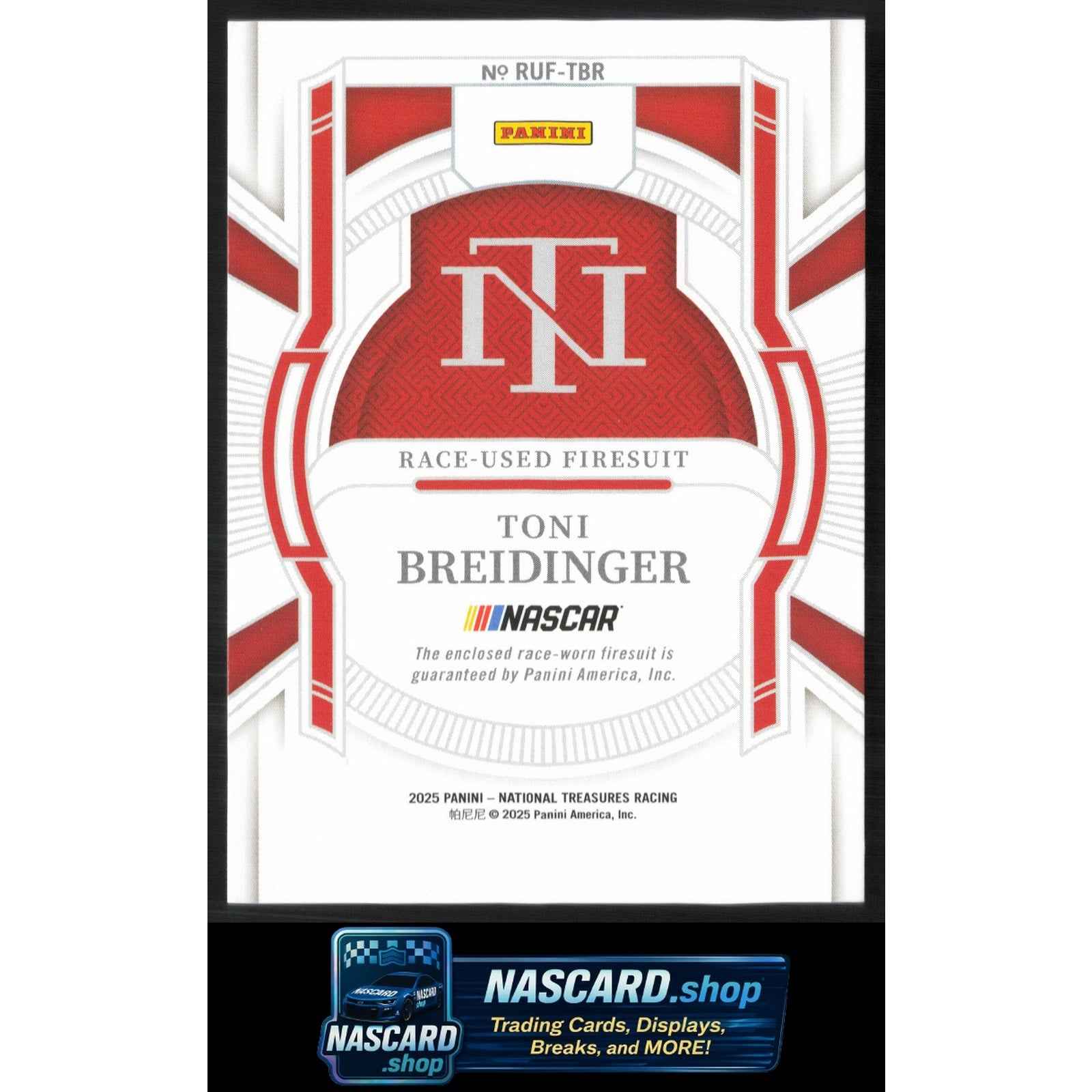 2025 Panini National Treasures Toni Breidinger Race Used Firesuit Silver #25/25
