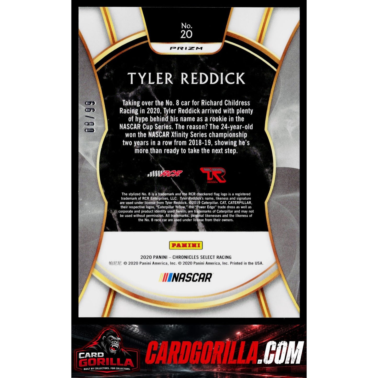 2020 Panini Chronicles #20 Tyler Reddick Select Red #/99 RC