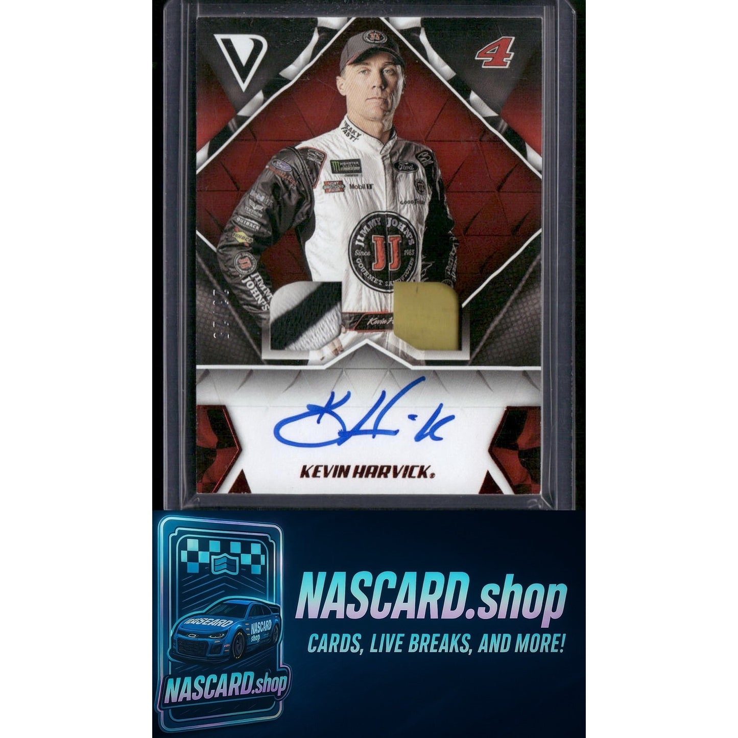 2019 Panini Victory Lane #DSS-KH Kevin Harvick Dual Swatch Signatures Red #/25 - NASCARD.shop