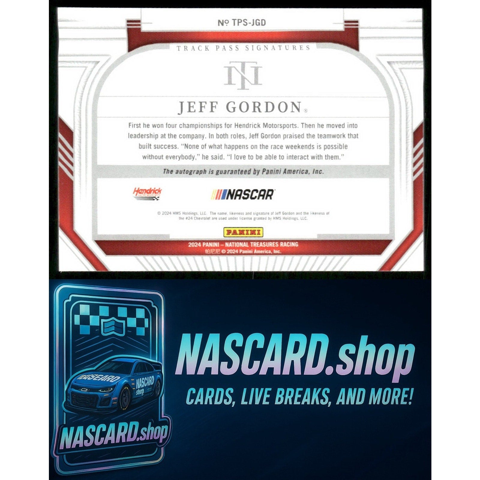 2024 National Treasures Jeff Gordon Track Pass Signatures Holo Silver #/7 - Card Gorilla