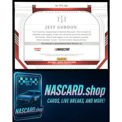 2024 National Treasures Jeff Gordon Track Pass Signatures Holo Silver #/7 - Card Gorilla