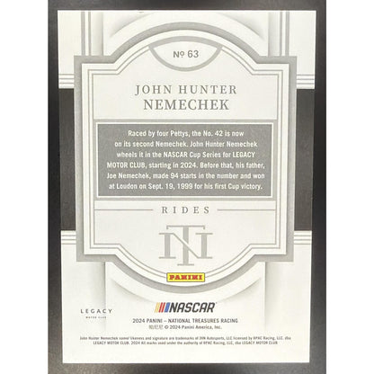 2024 Panini National Treasures John Hunter Nemechek #63 Rides 3/49