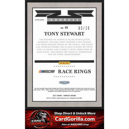 2021 Donruss #10 Tony Stewart Optic Race Kings Gold #/10
