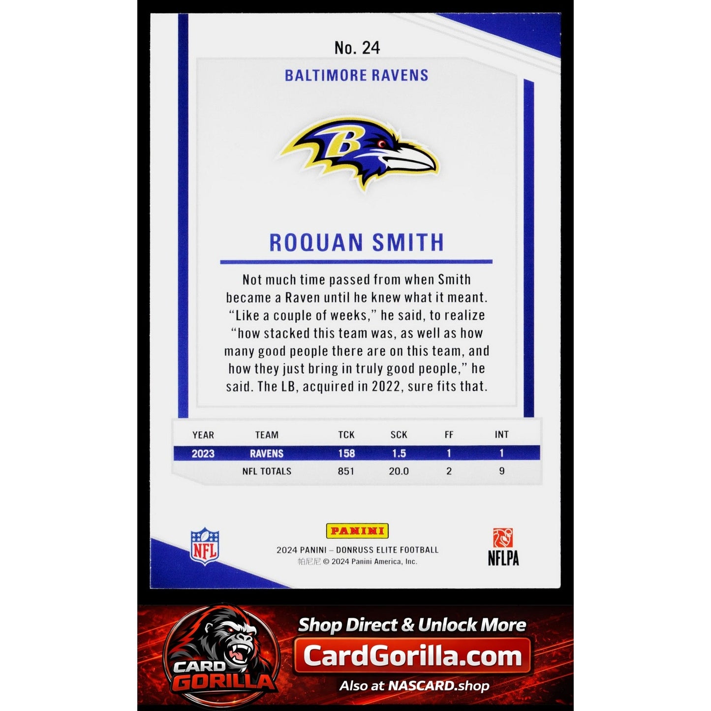 2024 Donruss Elite #24 Roquan Smith Green Disco