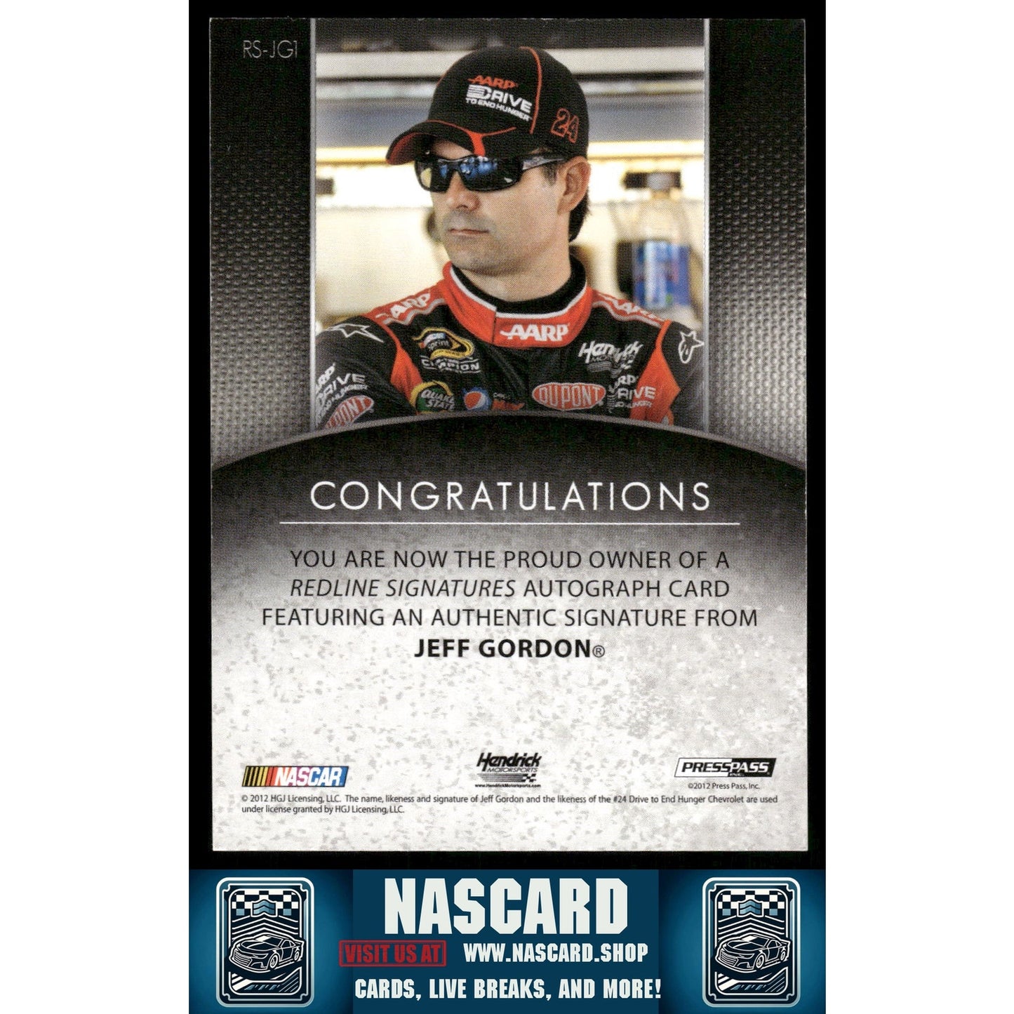 2012 Press Pass Redline Signatures Red #RS-JG1 Jeff Gordon #/50 - NASCARD.shop