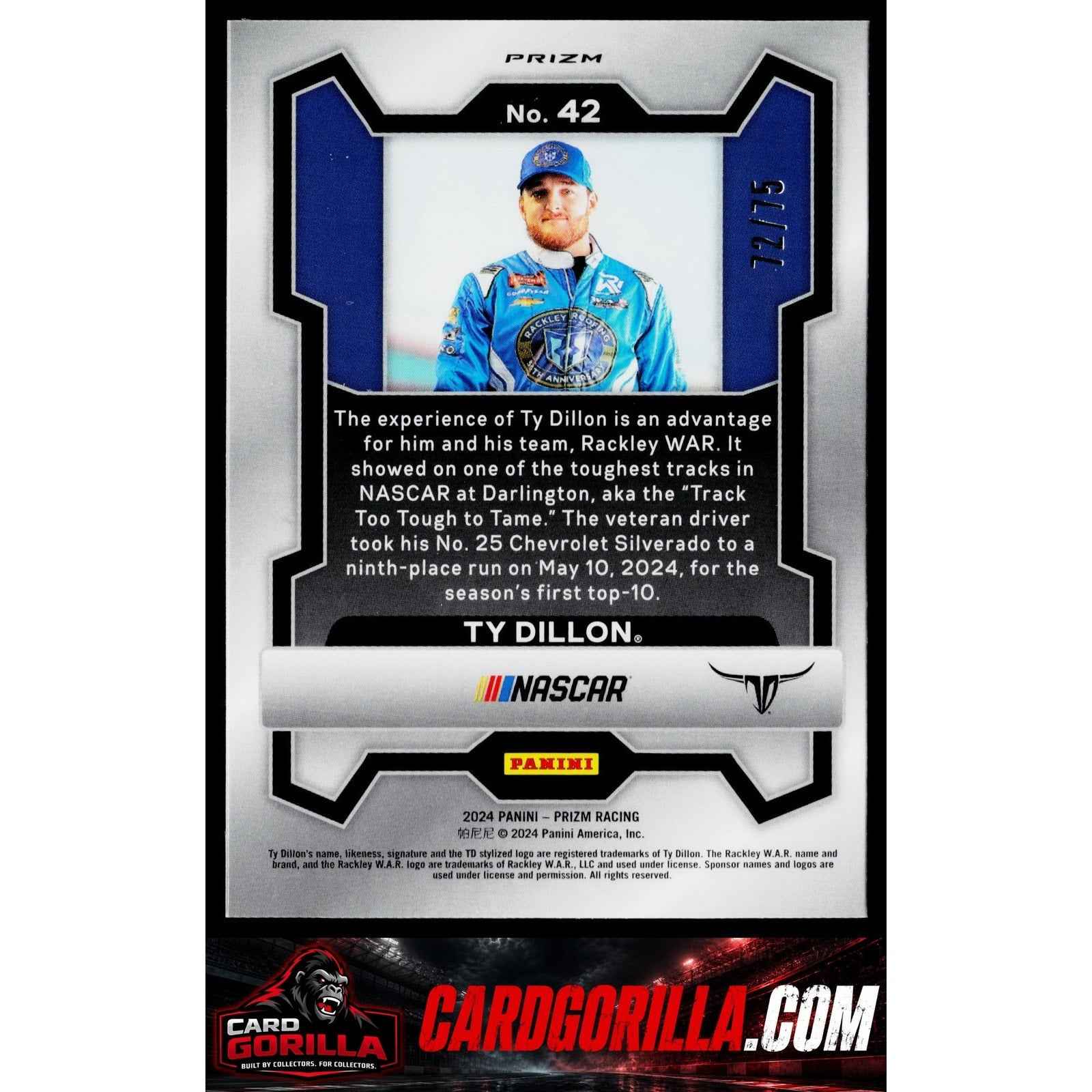 2024 Panini Prizm #42 Ty Dillon Checkered Flag #/75