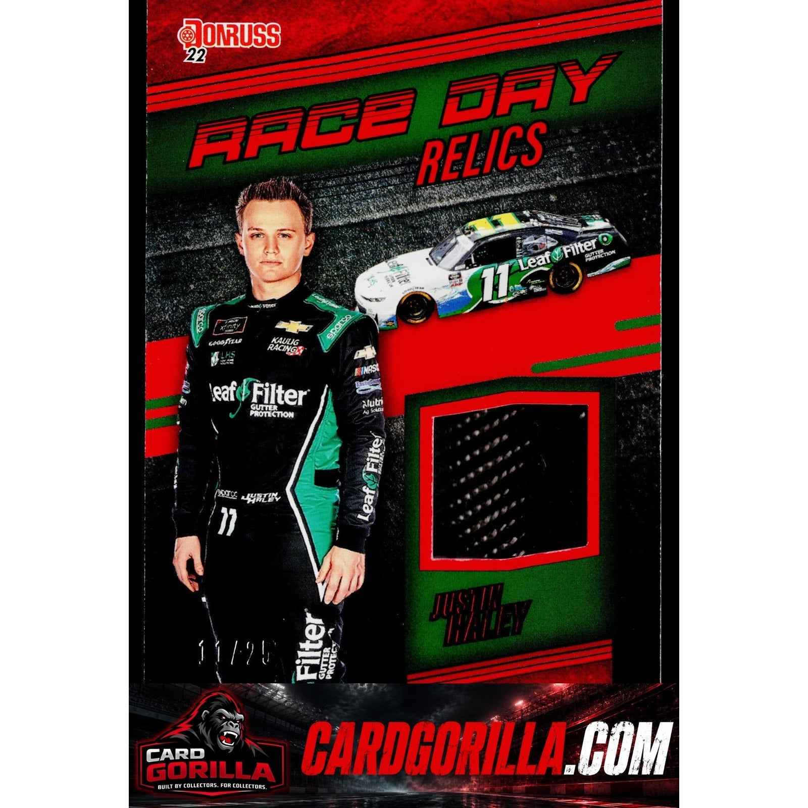 2022 Donruss #RDR-JH Justin Haley Race Day Relics Red #/25