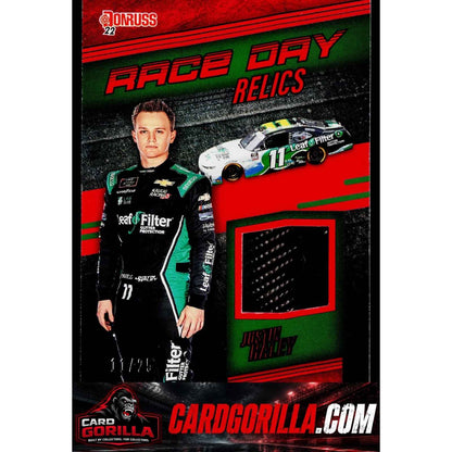 2022 Donruss #RDR-JH Justin Haley Race Day Relics Red #/25