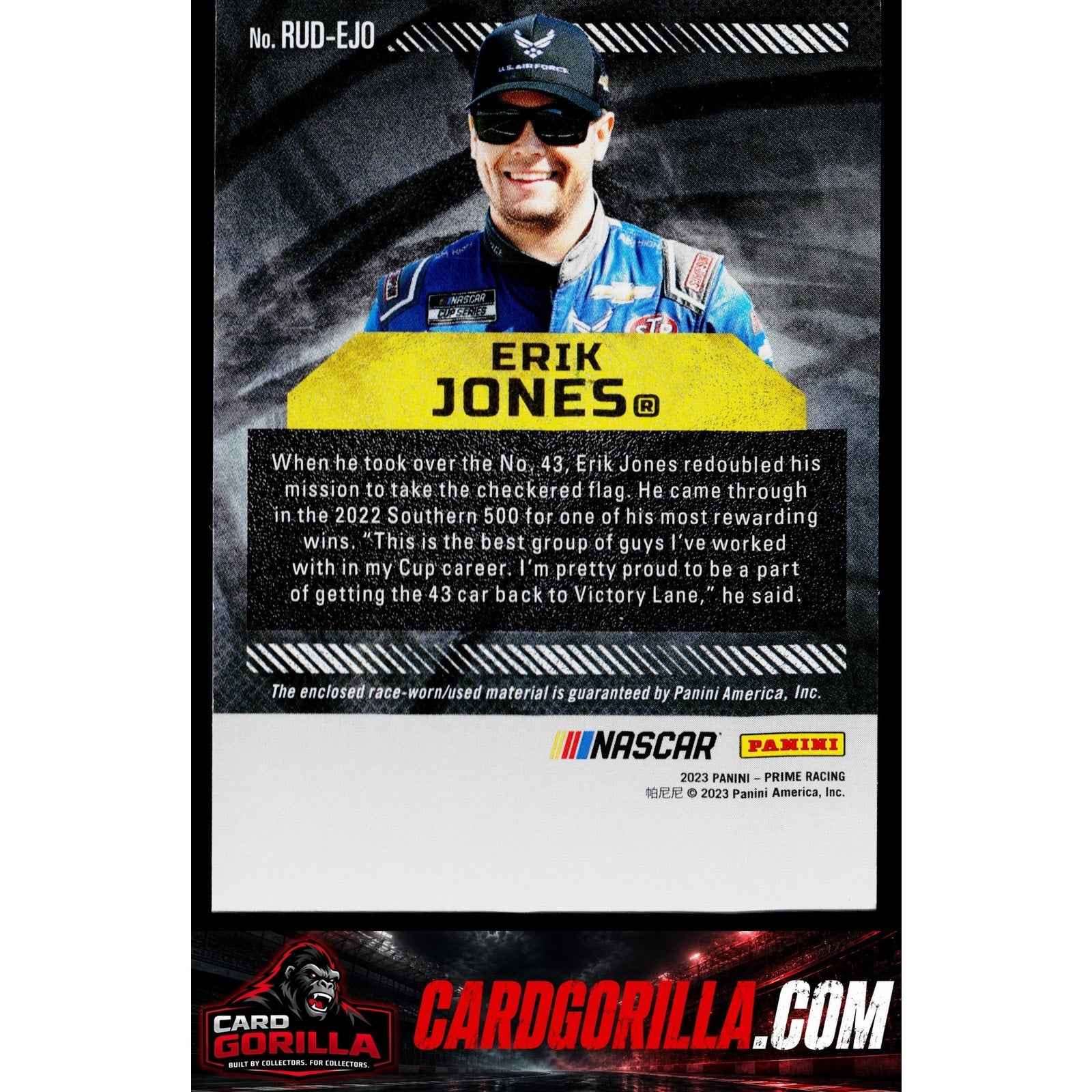 2023 Panini Prime #RUD-EJO Erik Jones Race Used Duals Sheet Metal #/99