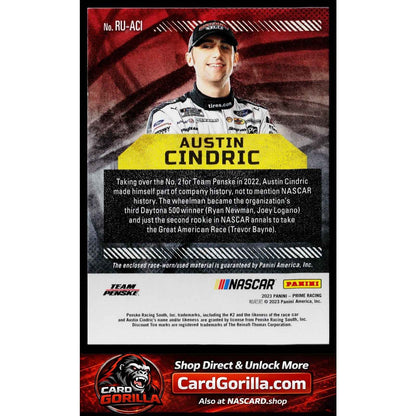 2023 Panini Prime #RU-ACI Austin Cindric Race Used Firesuits #/99