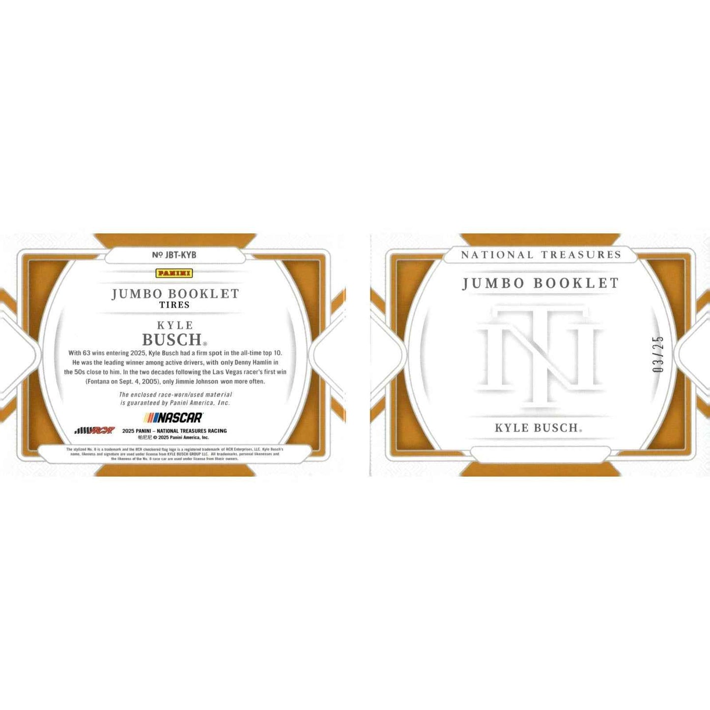 2025 Panini National Treasures #JBT-KYB Kyle Busch Jumbo Booklet Tire #/25