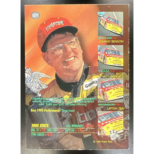 1996 Press Pass VIP Johnny Benson #NNO Auto