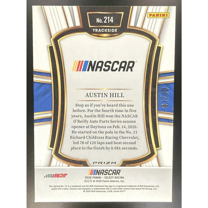 2026 Panini Select NASCAR Austin Hill #214 Set - Trackside Gold Ice Prizms 1/10