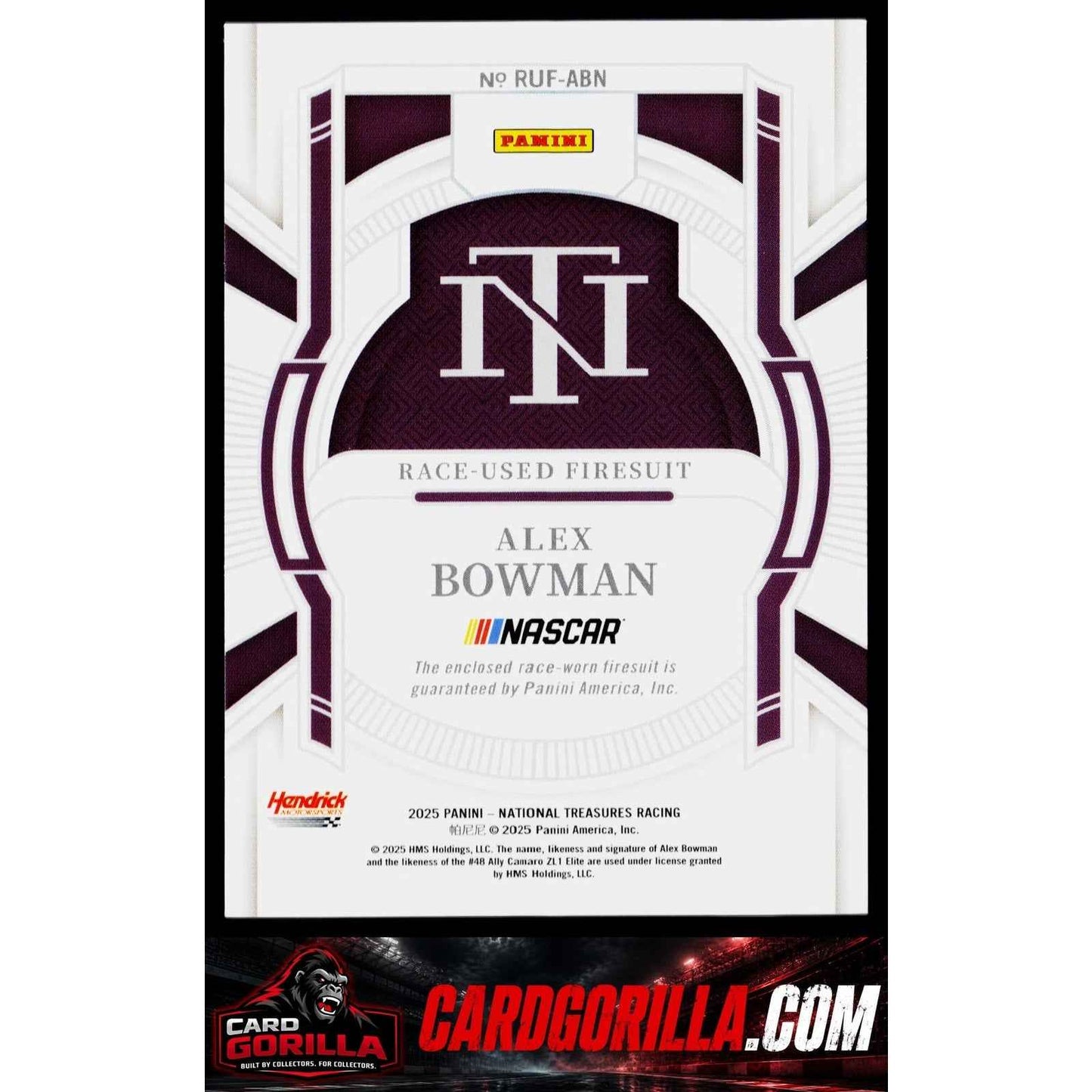 2025 Panini National Treasures #RUF-ABN Alex Bowman Race Used Firesuit Blue #/75