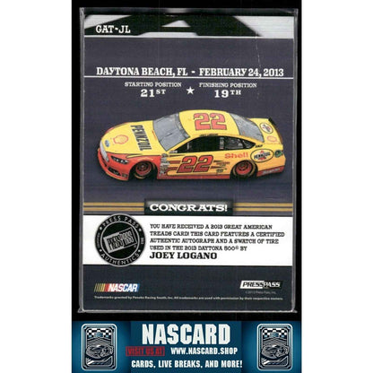 2013 Press Pass Great American Treads Ignite Red Joey Logano 1/1 - NASCARD.shop