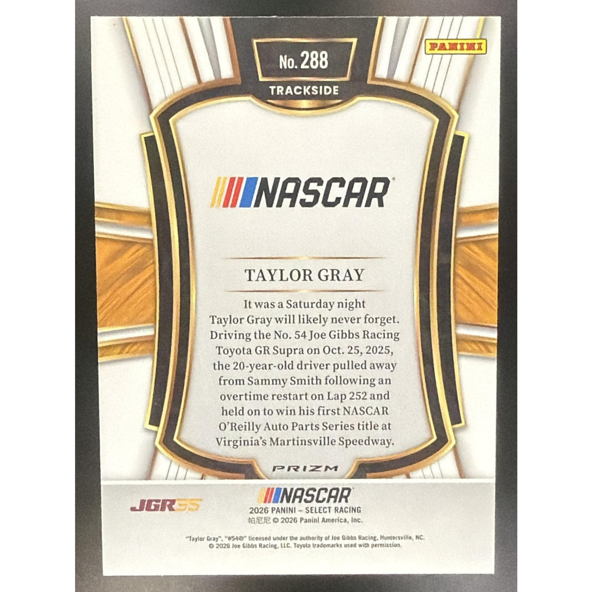 2026 Panini Select NASCAR Taylor Gray #288 Set - Trackside Silver Logo