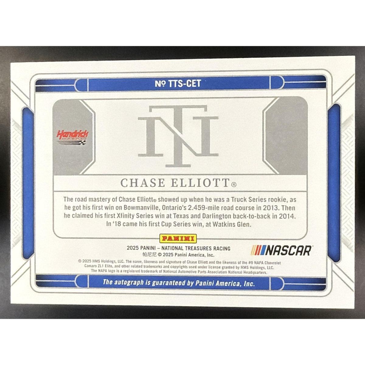 2025 Panini National Treasures Chase Elliott #TTS-CET Triple Threat Signers /99