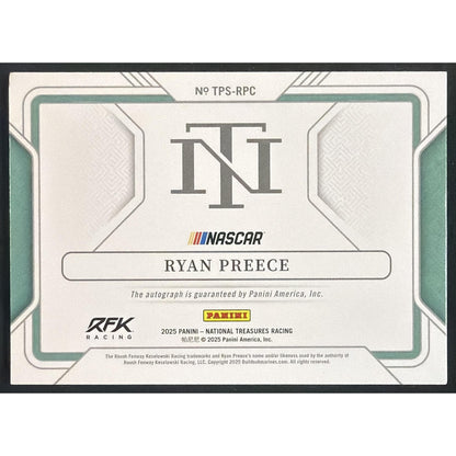 2025 Panini National Treasures Ryan Preece #19 Track Pass Signatures 93/99 Auto