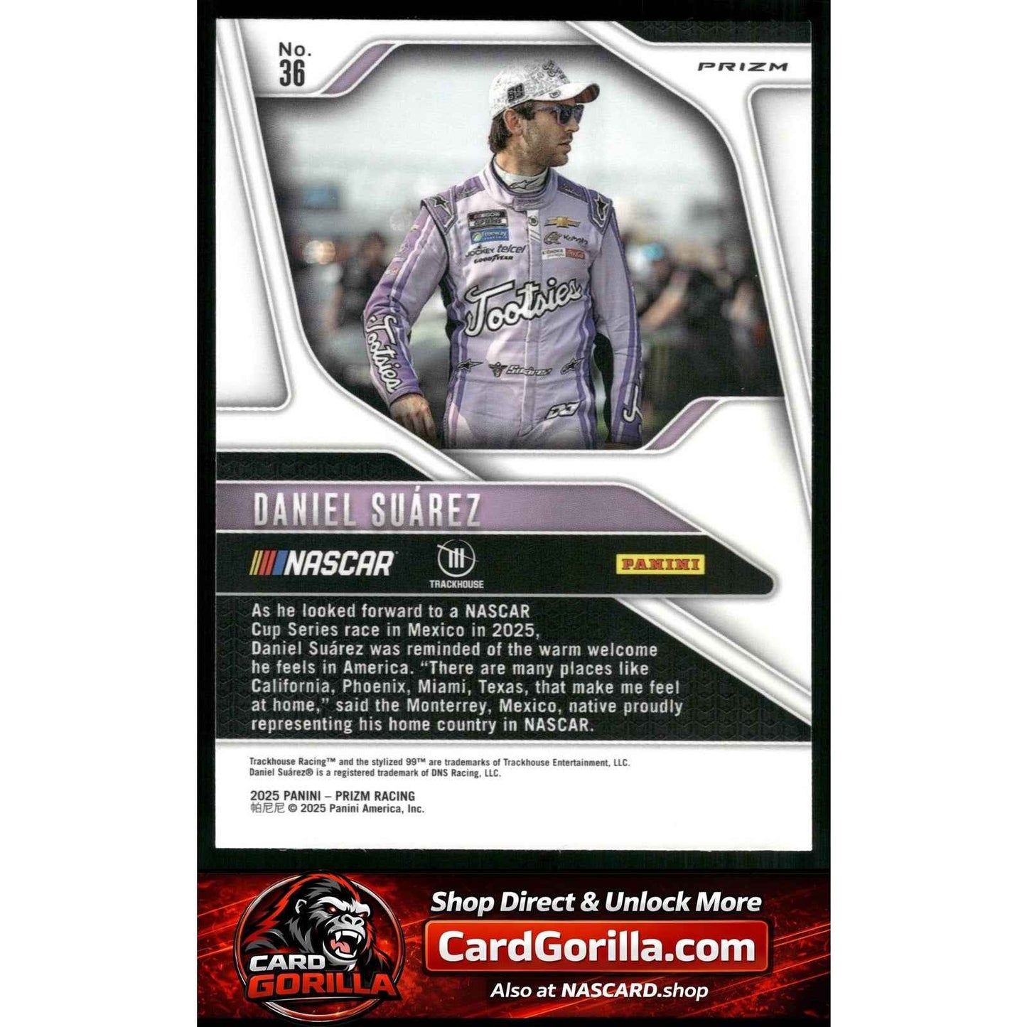 2025 Panini Prizm #36 Daniel Suarez White Sparkle