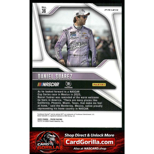 2025 Panini Prizm #36 Daniel Suarez White Sparkle