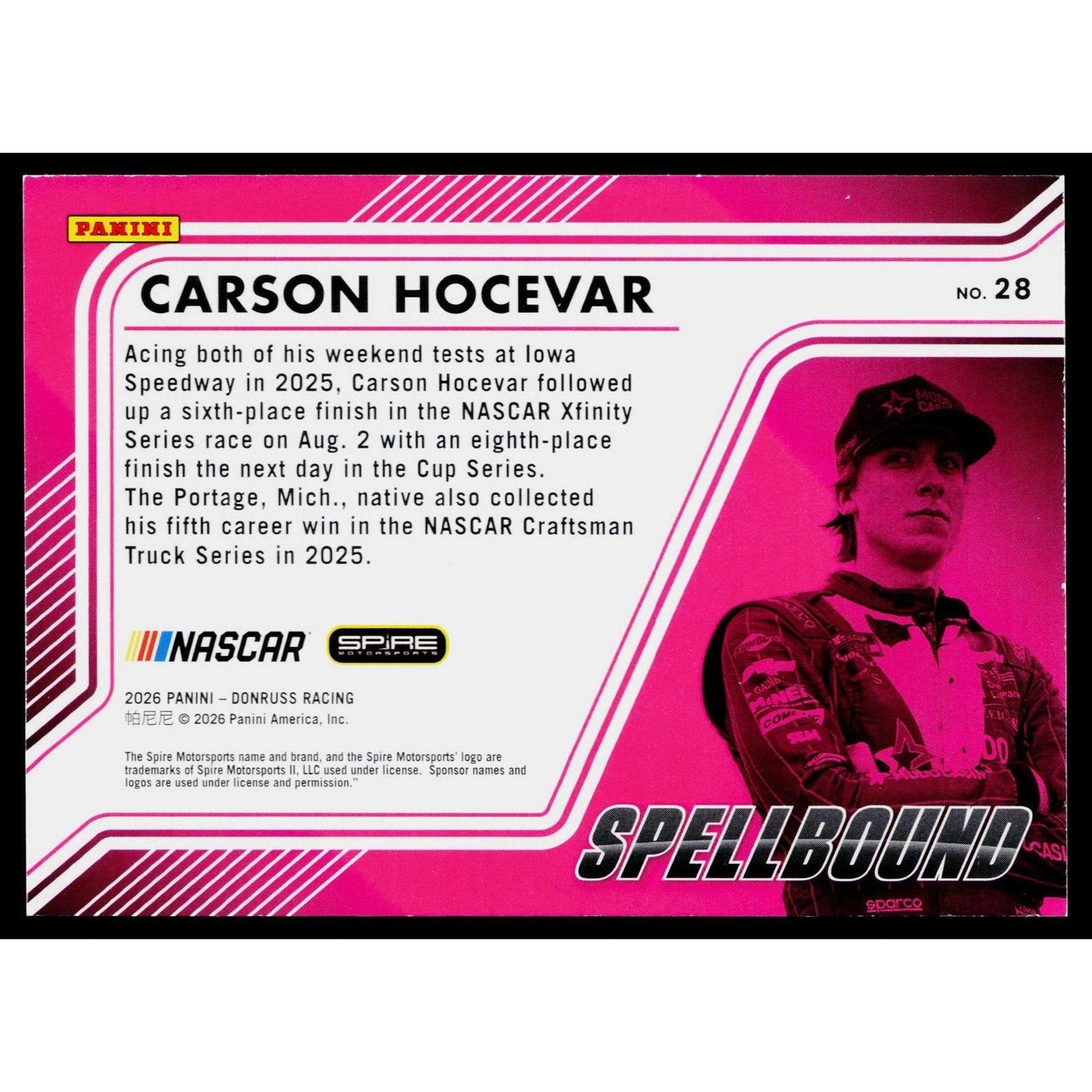 2026 Donruss #28 Carson Hocevar Spellbound Diamond Plate #/199