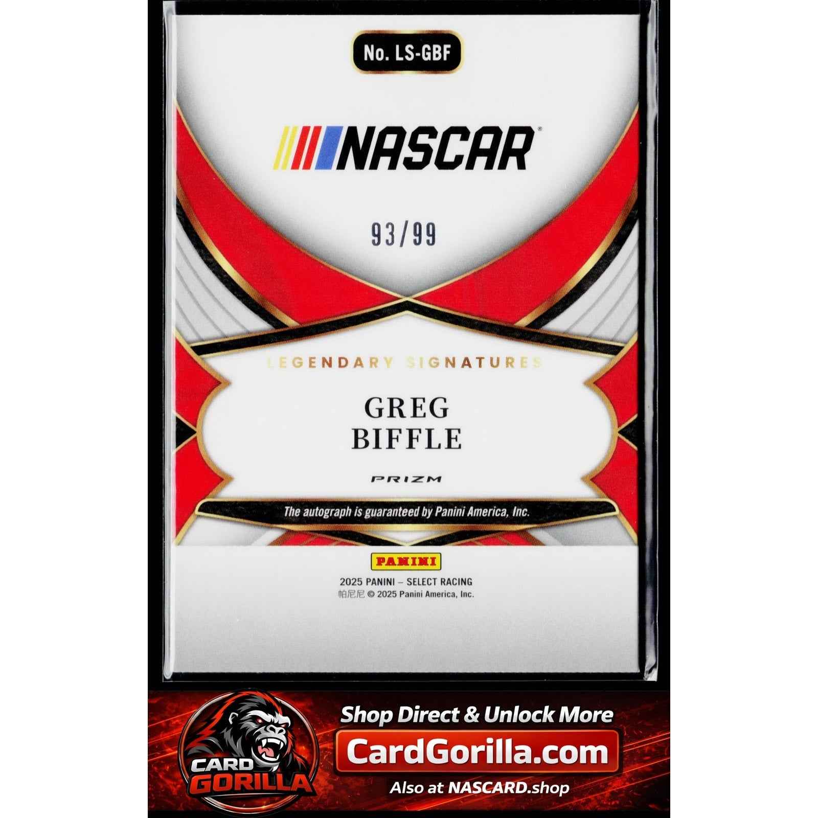 2025 Panini Select #LS-GBF Greg Biffle Legendary Signatures Blue Prizms #/99