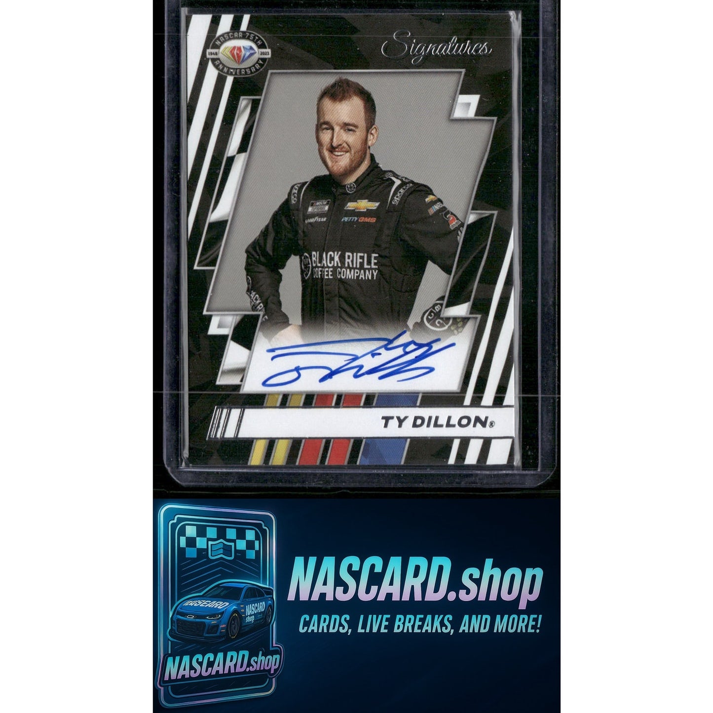2023 Panini Prizm #75-TY Ty Dillon NASCAR 75th Anniversary Signatures - Card Gorilla