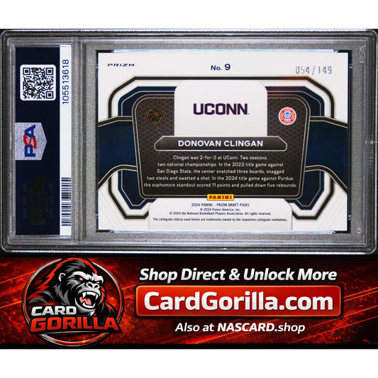 2024 Panini Prizm Draft Picks Campus Legends #9 Donovan Clingan Purple Ice PSA 9