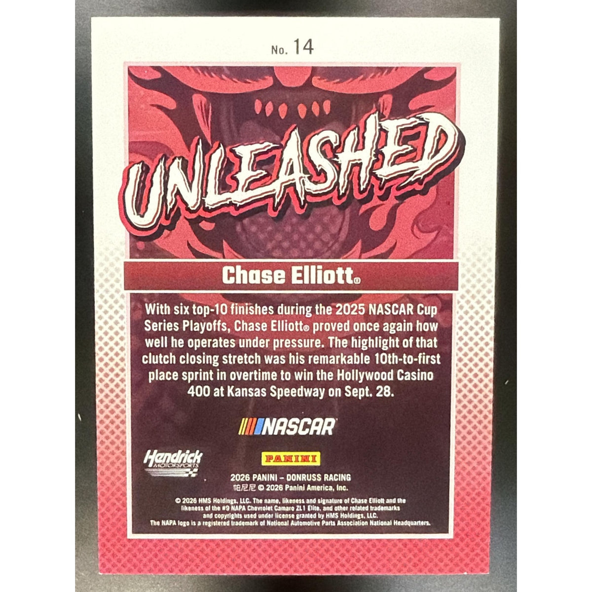 2026 Panini Donruss NASCAR Chase Elliott #14 Unleashed Carolina Blue Ice /99