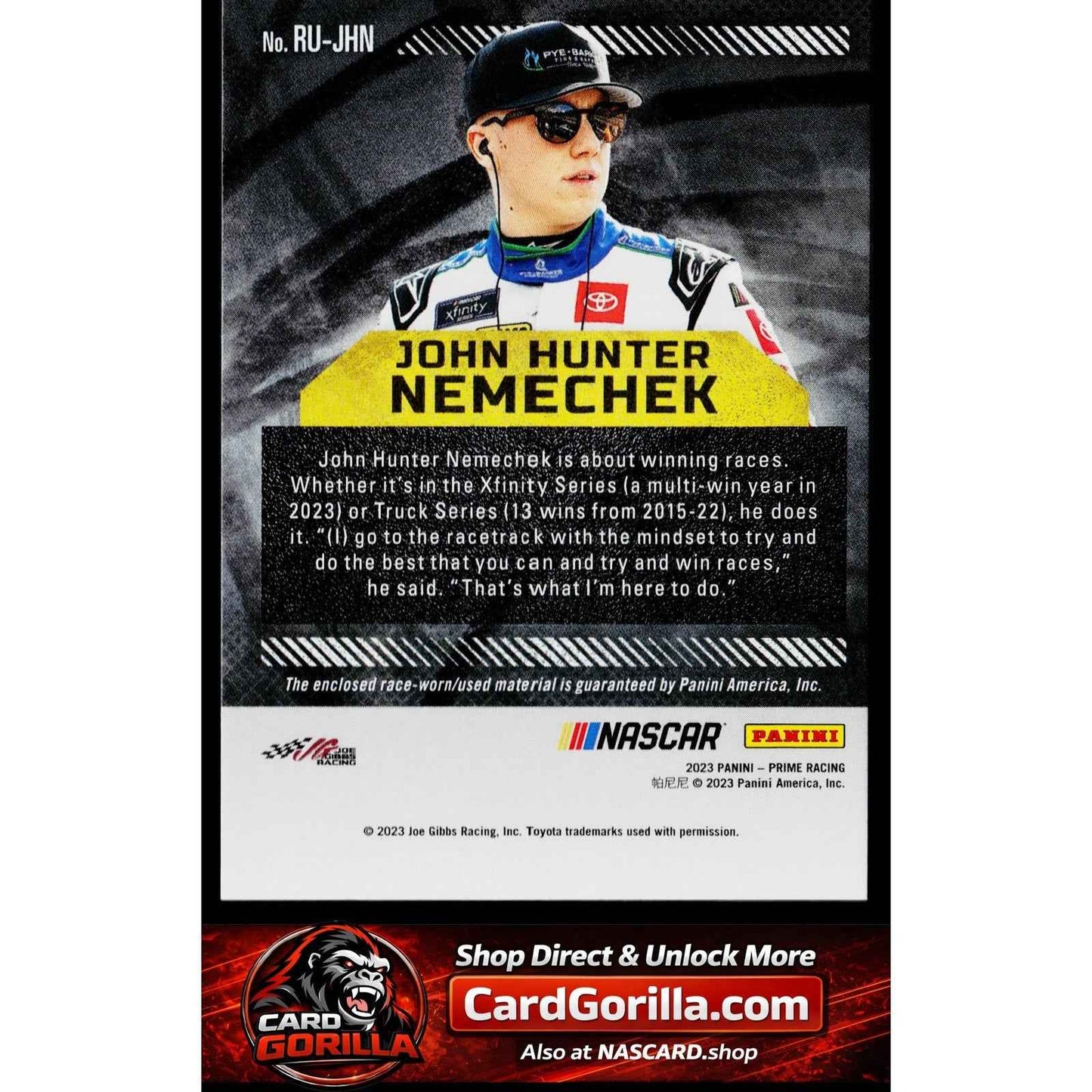 2023 Panini Prime #RU-JHN John Hunter Nemechek Race Used Firesuits #/99